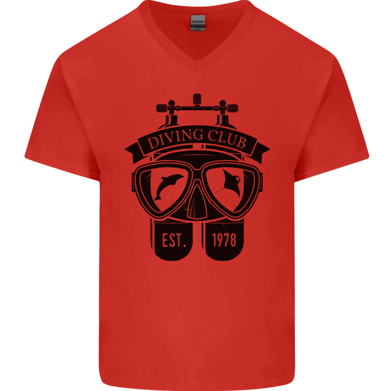 Scuba Diving Club Diver Deep Sea Wreck Mens V-Neck Cotton T-Shirt Red