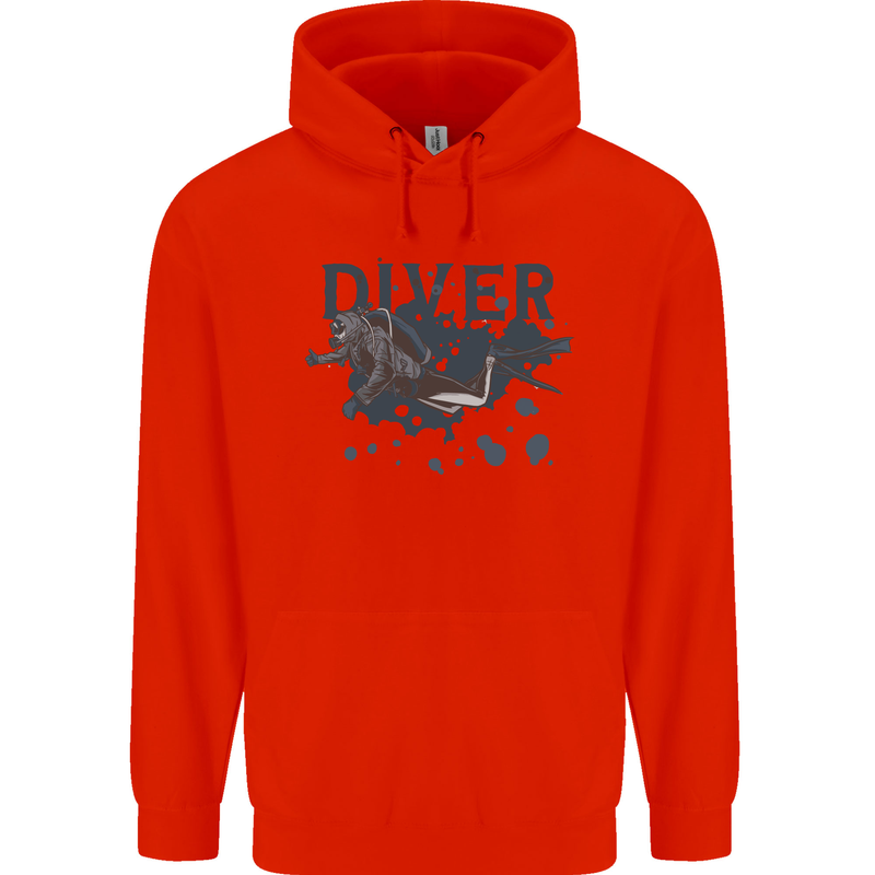 Scuba Diving Diver Childrens Kids Hoodie Bright Red