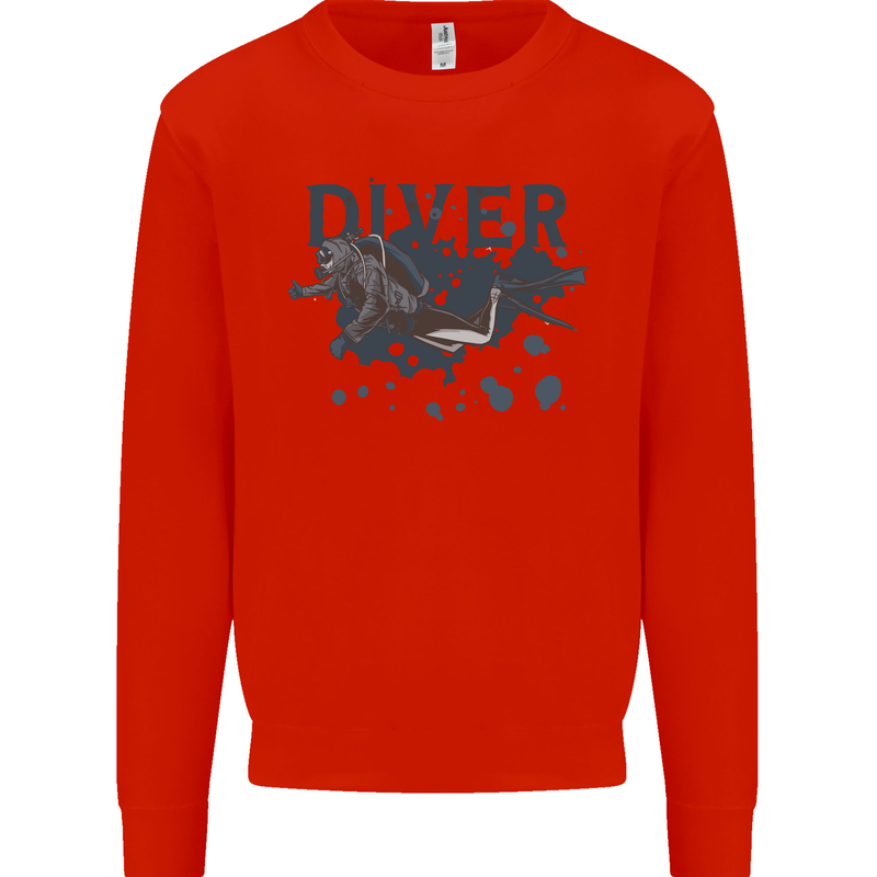 Scuba Diving Diver Kids Sweatshirt Jumper Bright Red