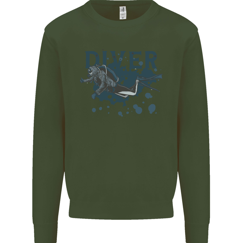 Scuba Diving Diver Kids Sweatshirt Jumper Forest Green