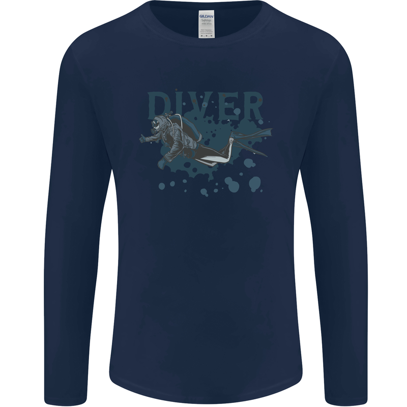 Scuba Diving Diver Mens Long Sleeve T-Shirt Navy Blue