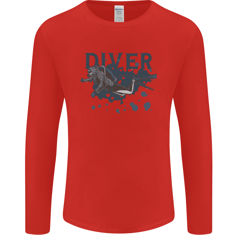 Scuba Diving Diver Mens Long Sleeve T-Shirt Red