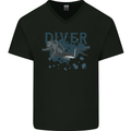 Scuba Diving Diver Mens V-Neck Cotton T-Shirt Black