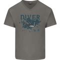 Scuba Diving Diver Mens V-Neck Cotton T-Shirt Charcoal