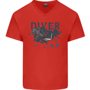 Scuba Diving Diver Mens V-Neck Cotton T-Shirt Red