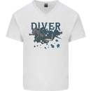 Scuba Diving Diver Mens V-Neck Cotton T-Shirt White