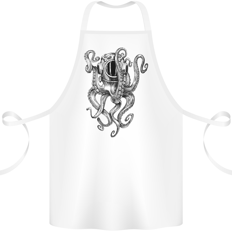 Scuba Diving Octopus Diver Cotton Apron 100% Organic White