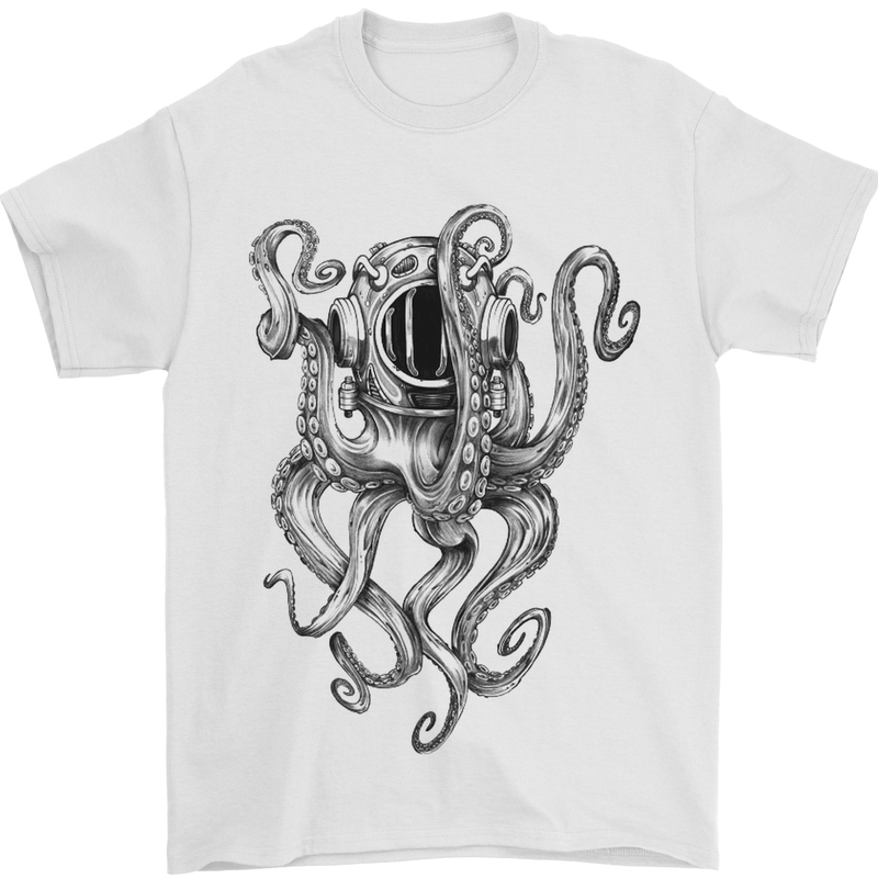 Scuba Diving Octopus Diver Mens T-Shirt Cotton Gildan White