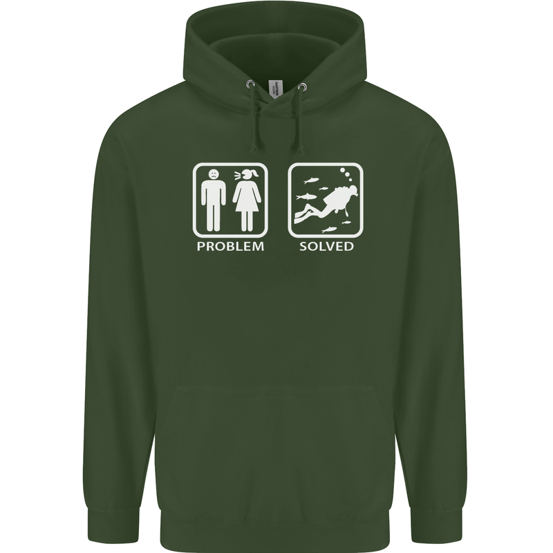 Scuba Diving Problem Solved Mens 80% Cotton Hoodie Forest Green
