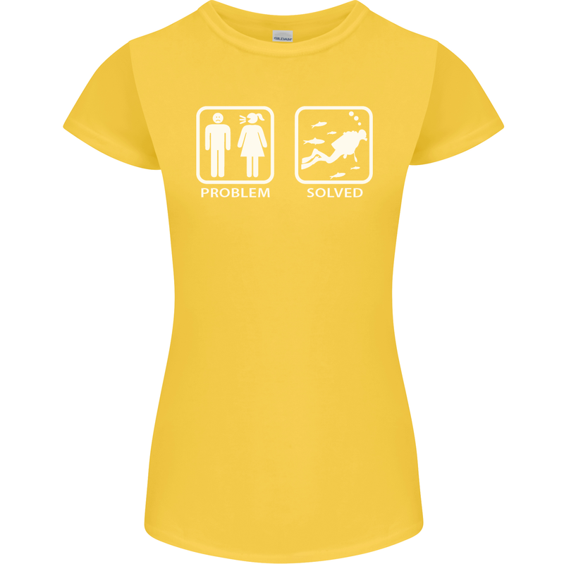 Scuba Diving Problem Solved Womens Petite Cut T-Shirt Yellow