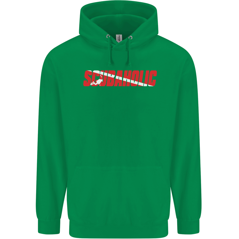 Scuba Diving Scubaholic Diver Dive Mens 80% Cotton Hoodie Irish Green