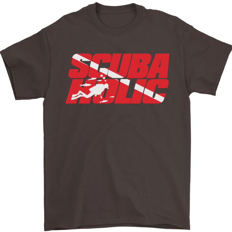 Scuba Diving Scubaholic Diver Dive Mens T-Shirt Cotton Gildan Dark Chocolate