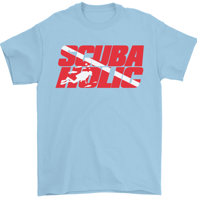 Scuba Diving Scubaholic Diver Dive Mens T-Shirt Cotton Gildan Light Blue