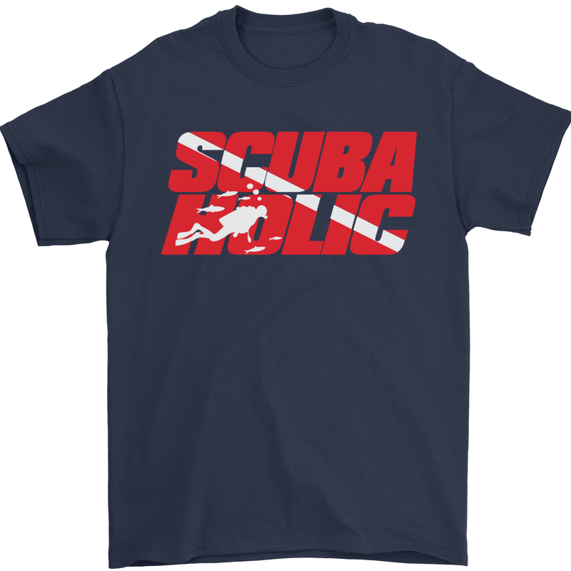 Scuba Diving Scubaholic Diver Dive Mens T-Shirt Cotton Gildan Navy Blue