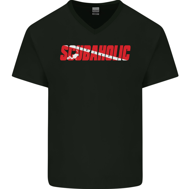 Scuba Diving Scubaholic Diver Dive Mens V-Neck Cotton T-Shirt Black