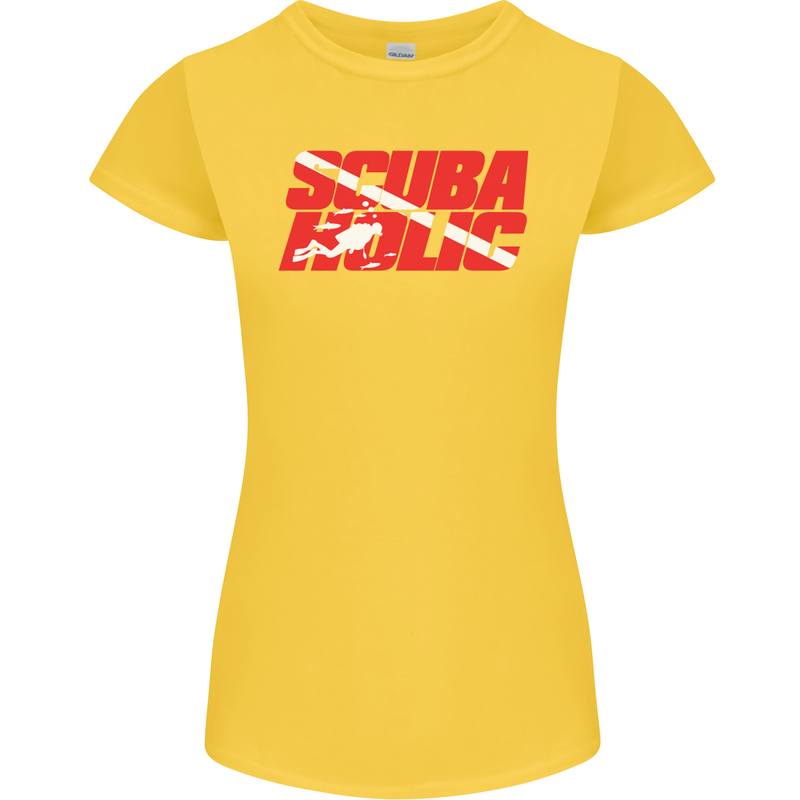 Scuba Diving Scubaholic Diver Dive Womens Petite Cut T-Shirt Yellow