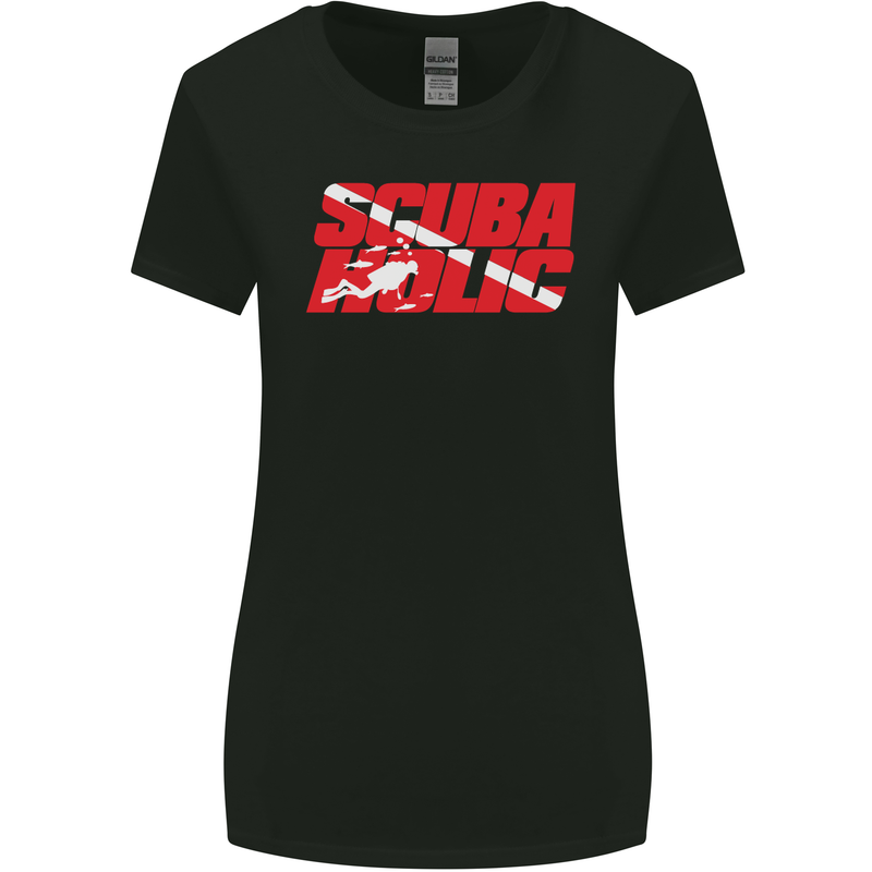 Scuba Diving Scubaholic Diver Dive Womens Wider Cut T-Shirt Black