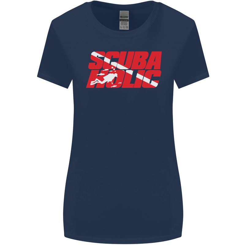 Scuba Diving Scubaholic Diver Dive Womens Wider Cut T-Shirt Navy Blue
