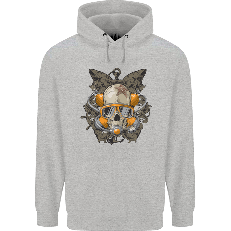 Scuba Diving Skull Diver Dive Childrens Kids Hoodie Sports Grey