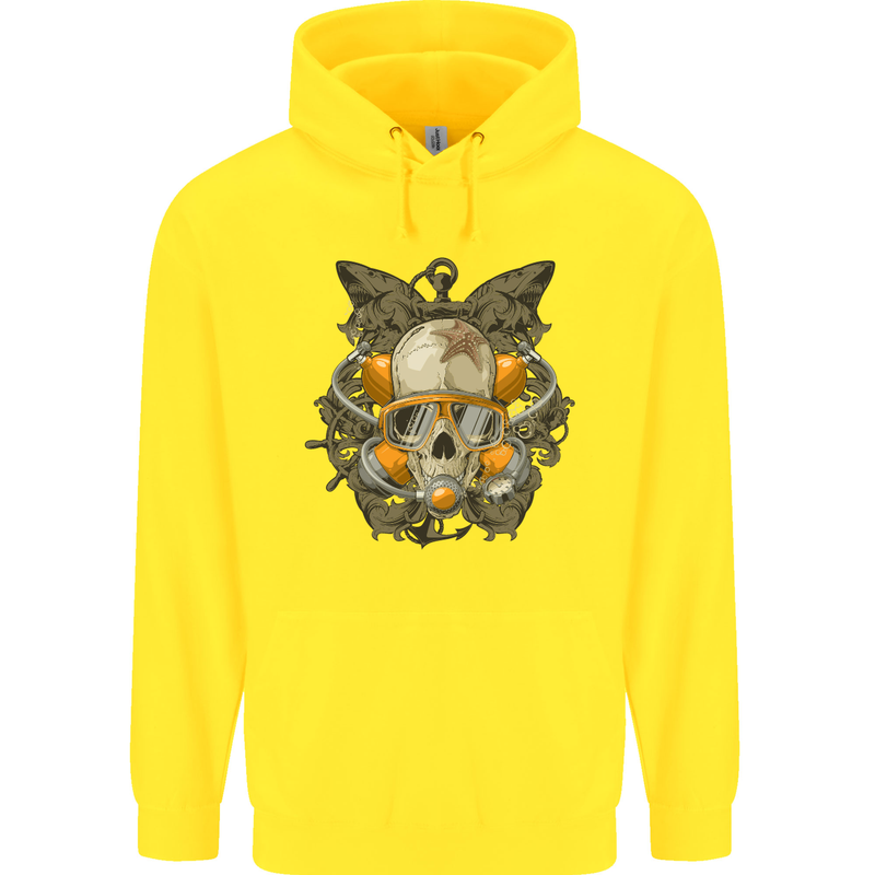 Scuba Diving Skull Diver Dive Childrens Kids Hoodie Yellow