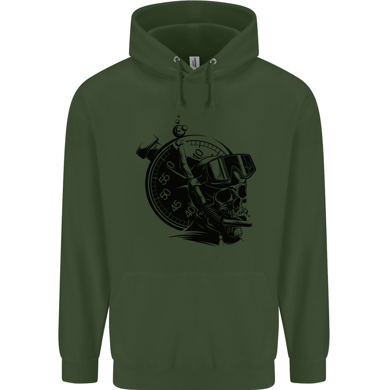 Scuba Diving Skull Diver Dive Deep Sea Mens 80% Cotton Hoodie Forest Green