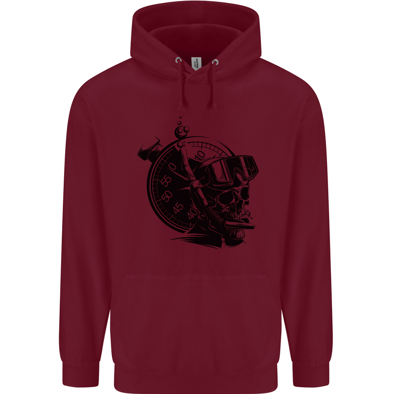 Scuba Diving Skull Diver Dive Deep Sea Mens 80% Cotton Hoodie Maroon