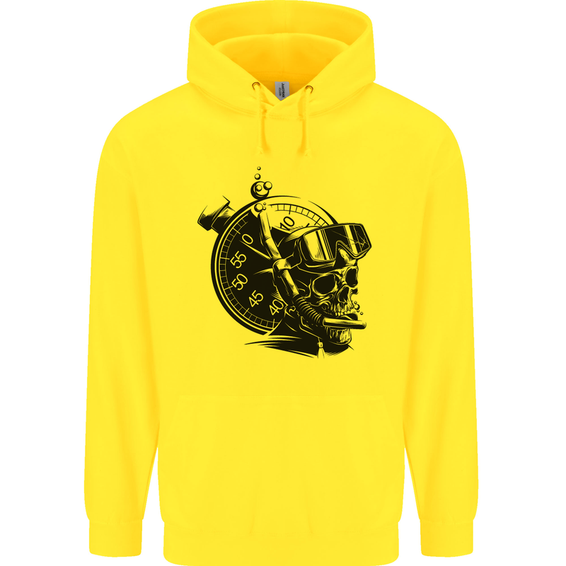Scuba Diving Skull Diver Dive Deep Sea Mens 80% Cotton Hoodie Yellow