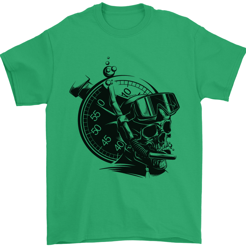 Scuba Diving Skull Diver Dive Deep Sea Mens T-Shirt Cotton Gildan Irish Green