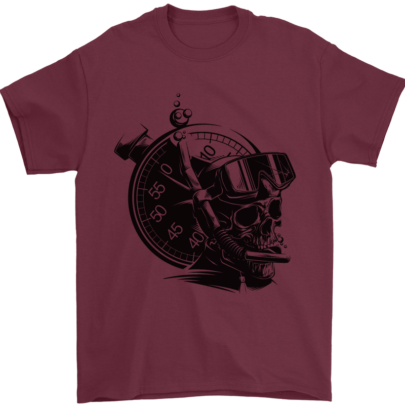 Scuba Diving Skull Diver Dive Deep Sea Mens T-Shirt Cotton Gildan Maroon