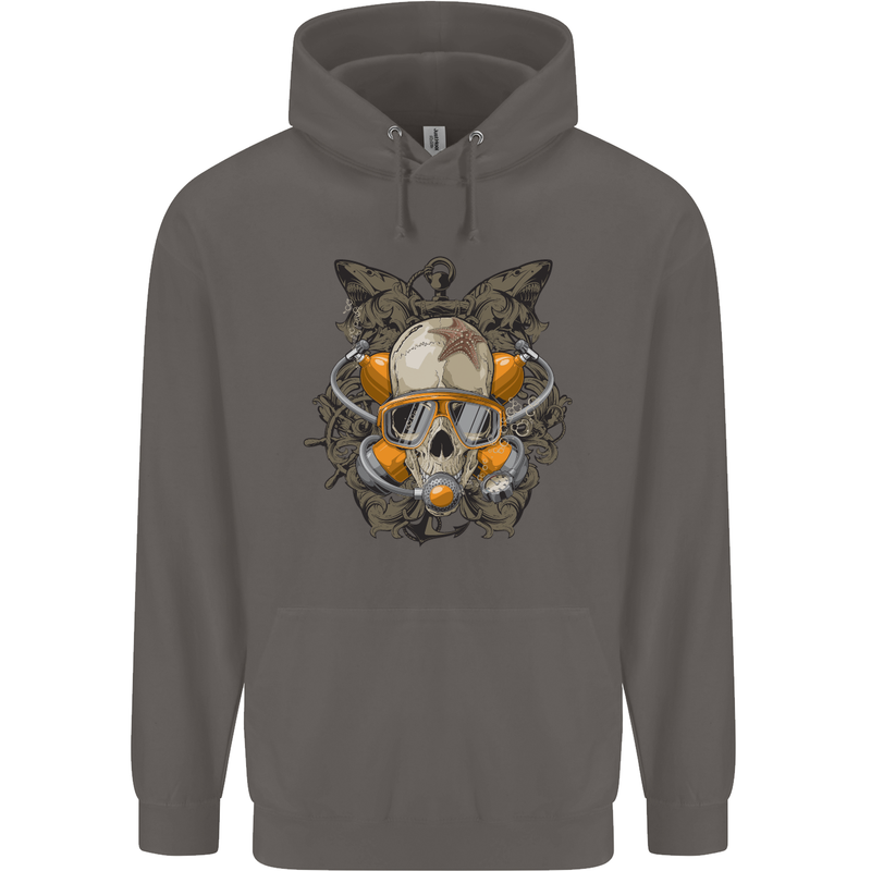 Scuba Diving Skull Diver Dive Mens 80% Cotton Hoodie Charcoal