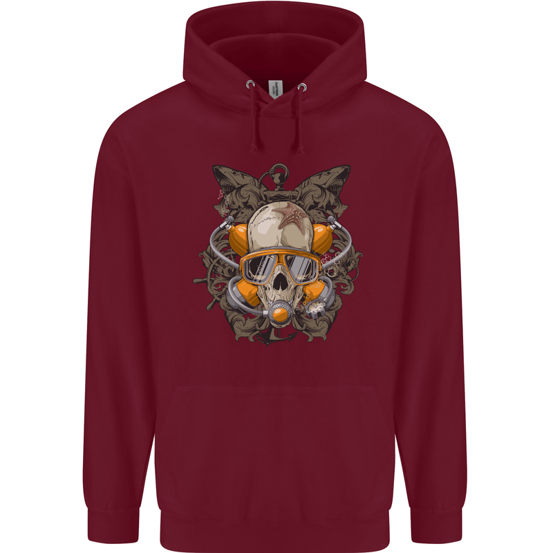 Scuba Diving Skull Diver Dive Mens 80% Cotton Hoodie Maroon