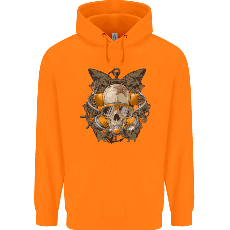 Scuba Diving Skull Diver Dive Mens 80% Cotton Hoodie Orange