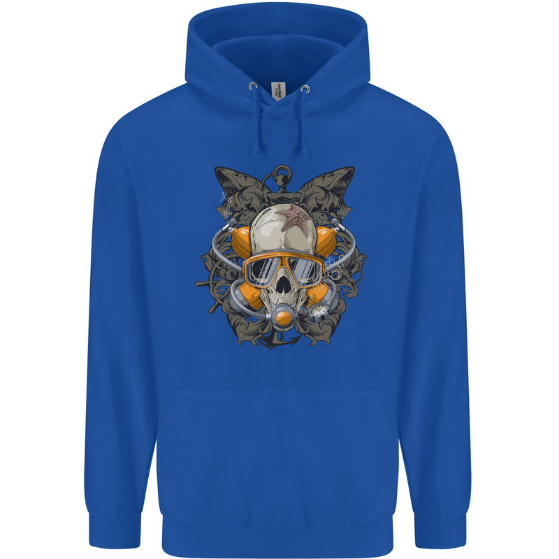 Scuba Diving Skull Diver Dive Mens 80% Cotton Hoodie Royal Blue