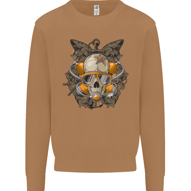 Scuba Diving Skull Diver Dive Mens Sweatshirt Jumper Caramel Latte