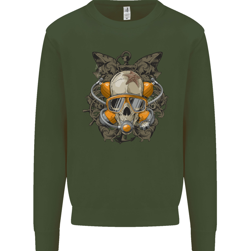 Scuba Diving Skull Diver Dive Mens Sweatshirt Jumper Forest Green