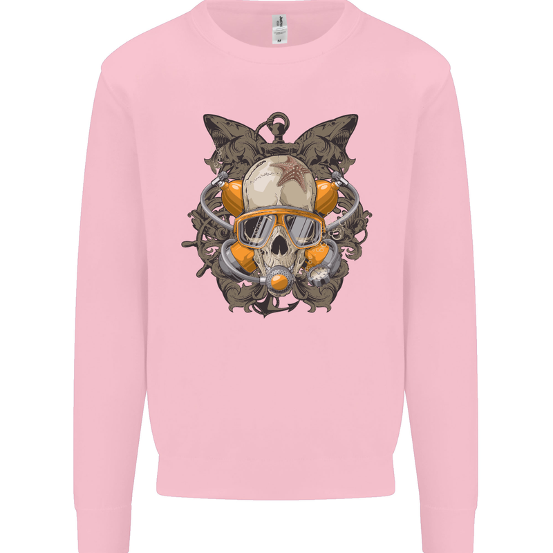 Scuba Diving Skull Diver Dive Mens Sweatshirt Jumper Light Pink
