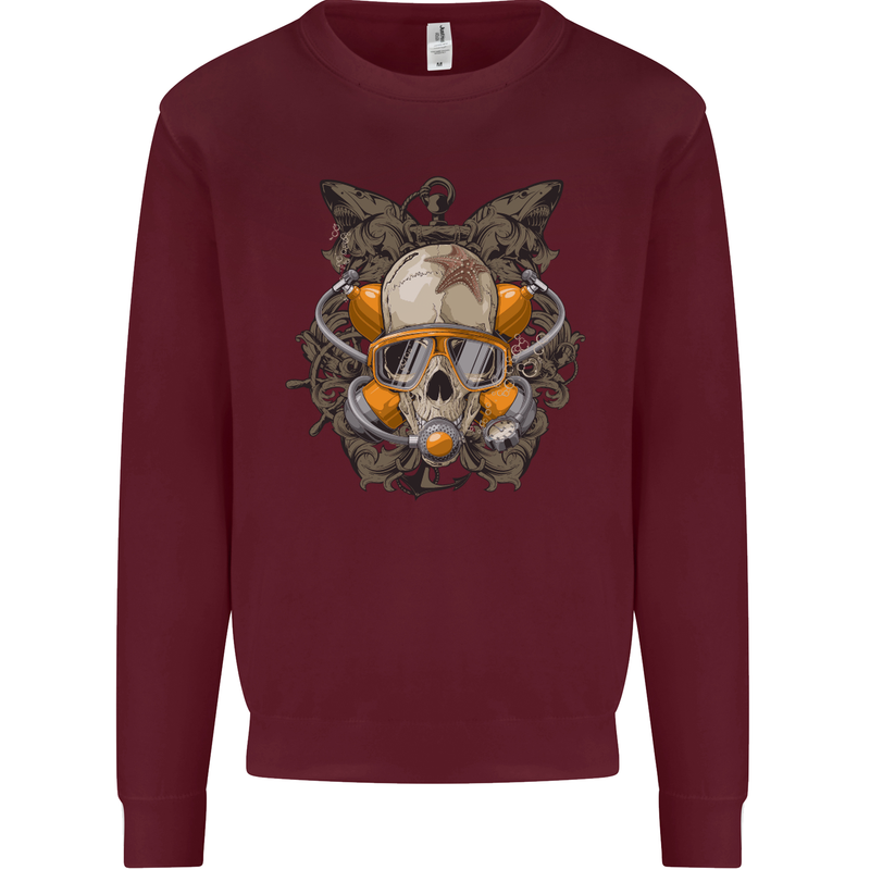 Scuba Diving Skull Diver Dive Mens Sweatshirt Jumper Maroon