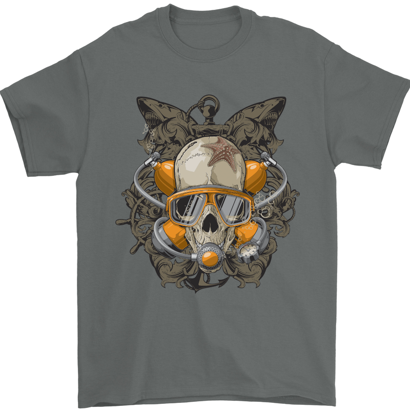 Scuba Diving Skull Diver Dive Mens T-Shirt Cotton Gildan Charcoal