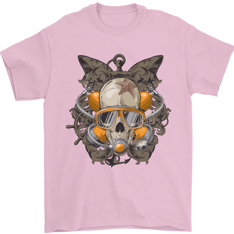 Scuba Diving Skull Diver Dive Mens T-Shirt Cotton Gildan Light Pink