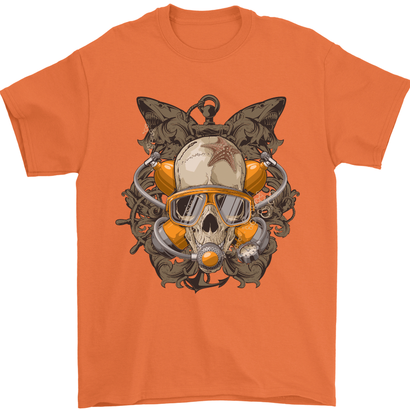 Scuba Diving Skull Diver Dive Mens T-Shirt Cotton Gildan Orange