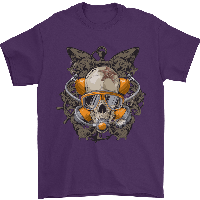 Scuba Diving Skull Diver Dive Mens T-Shirt Cotton Gildan Purple