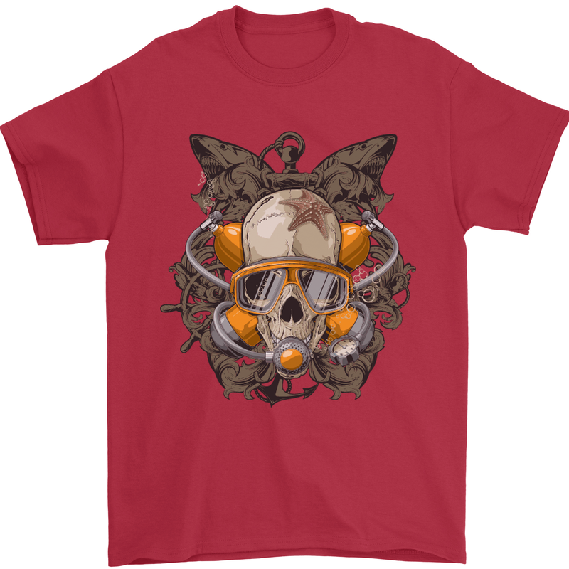 Scuba Diving Skull Diver Dive Mens T-Shirt Cotton Gildan Red