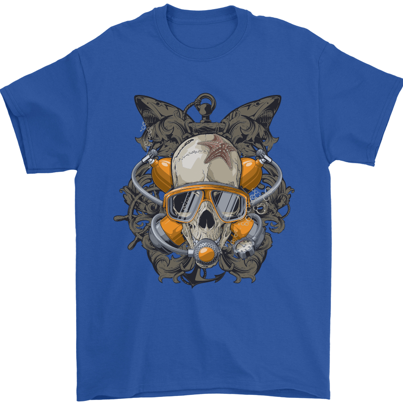 Scuba Diving Skull Diver Dive Mens T-Shirt Cotton Gildan Royal Blue