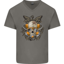 Scuba Diving Skull Diver Dive Mens V-Neck Cotton T-Shirt Charcoal