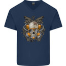 Scuba Diving Skull Diver Dive Mens V-Neck Cotton T-Shirt Navy Blue
