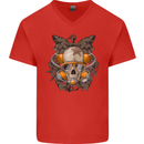 Scuba Diving Skull Diver Dive Mens V-Neck Cotton T-Shirt Red