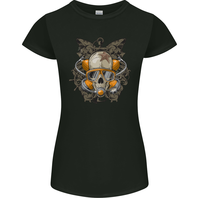 Scuba Diving Skull Diver Dive Womens Petite Cut T-Shirt Black