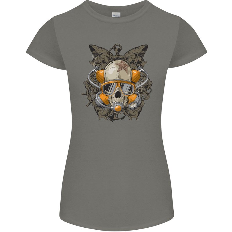 Scuba Diving Skull Diver Dive Womens Petite Cut T-Shirt Charcoal