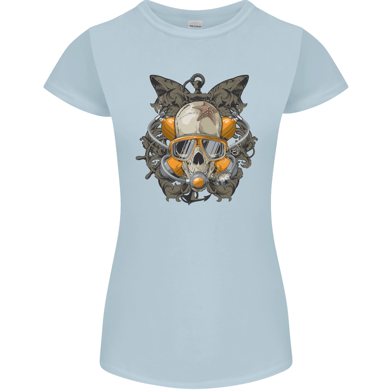 Scuba Diving Skull Diver Dive Womens Petite Cut T-Shirt Light Blue