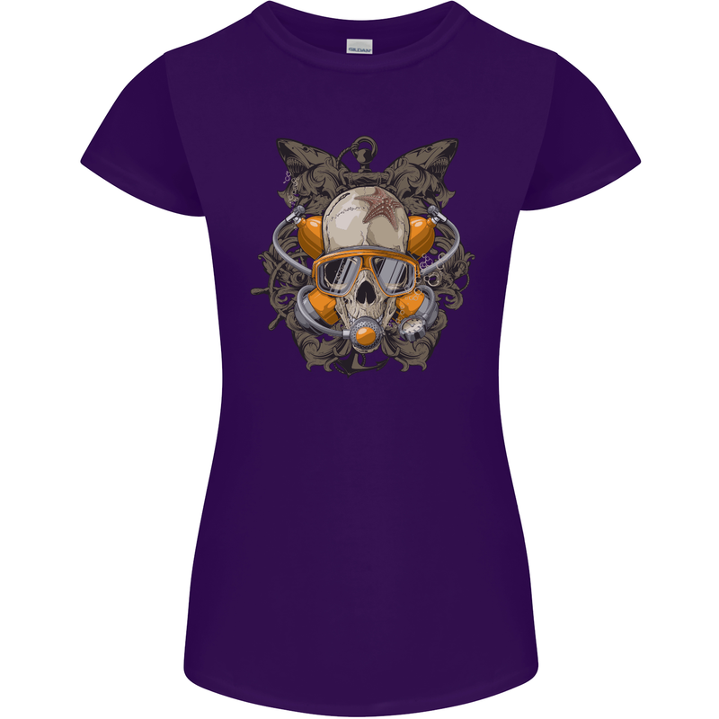 Scuba Diving Skull Diver Dive Womens Petite Cut T-Shirt Purple